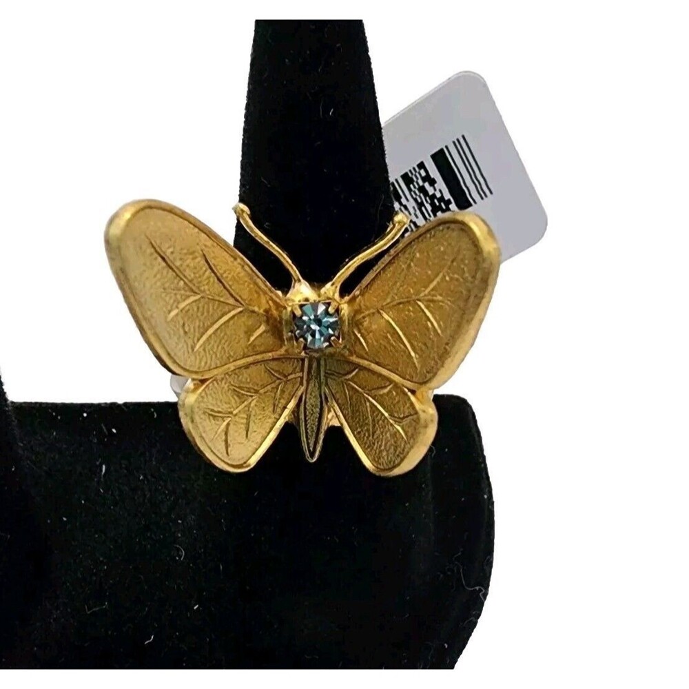 MISS ELLIE NYC BUTTERFLY RING Sz 6 Sarovski Elements Antiqued Goldtone JTV Rare